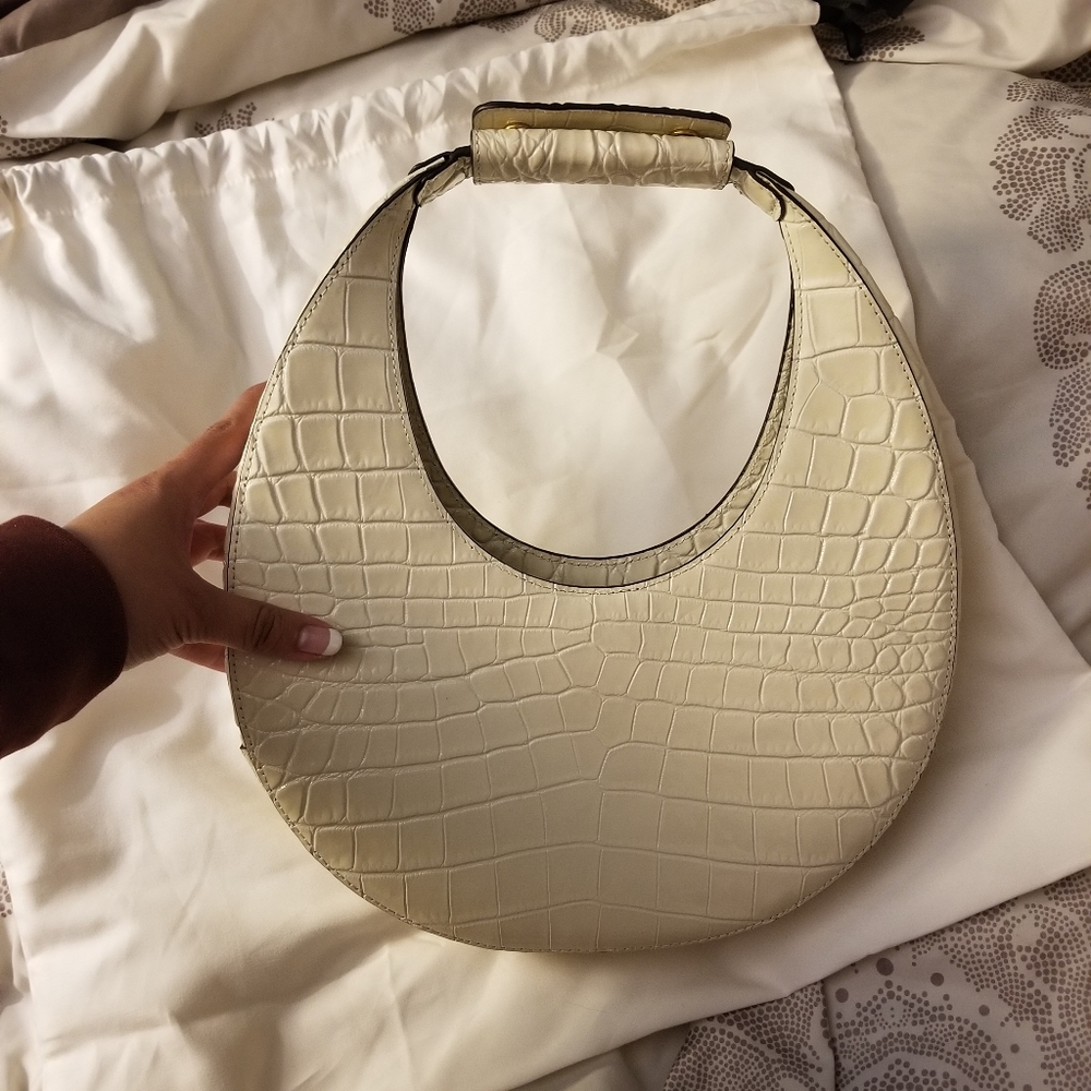 STAUD Cream Croc-Embossed Crescent Shoulder Bag - Picture 2 of 7